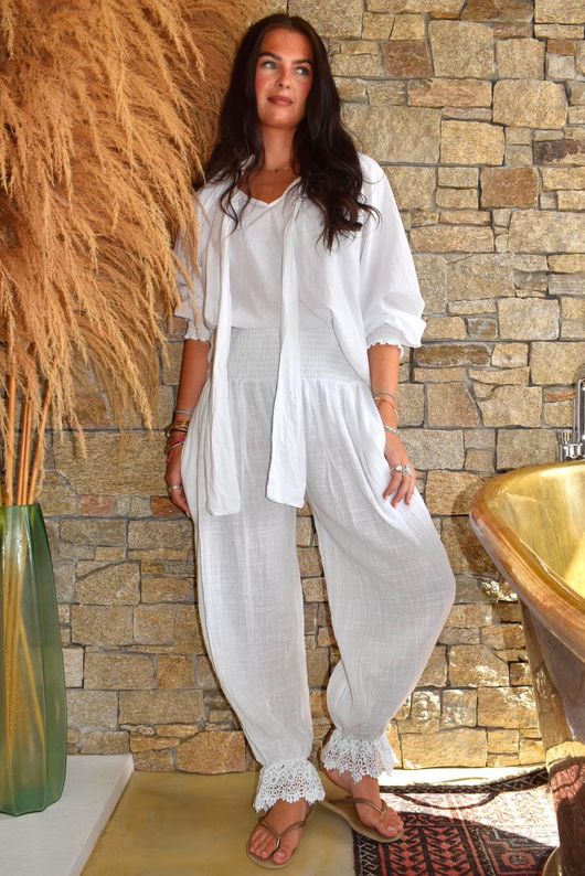 Sundaze Cheesecloth Vintage Crochet Bloomer White